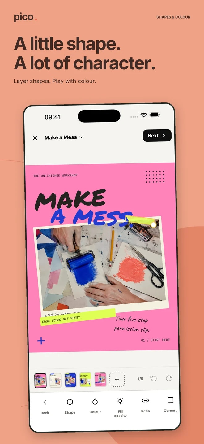 Pico App Store screenshot: layering shapes and colour