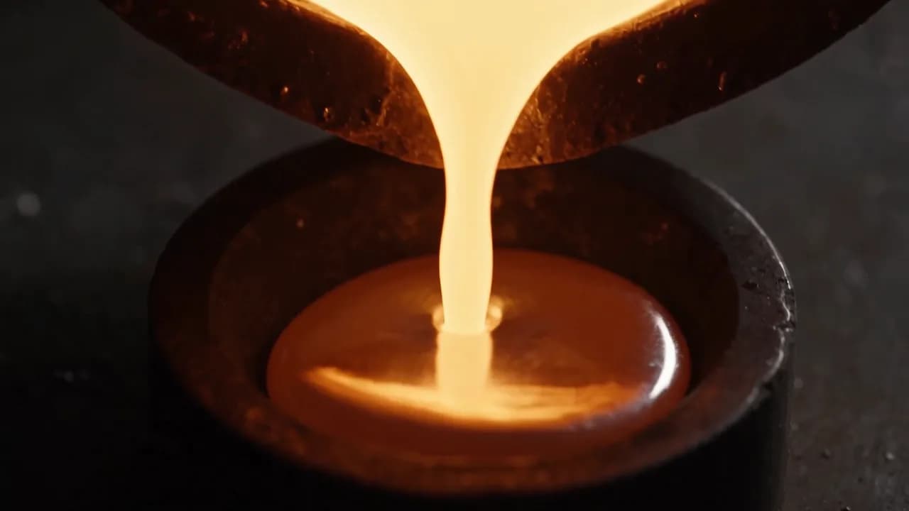 Molten metal being poured into a circular mould