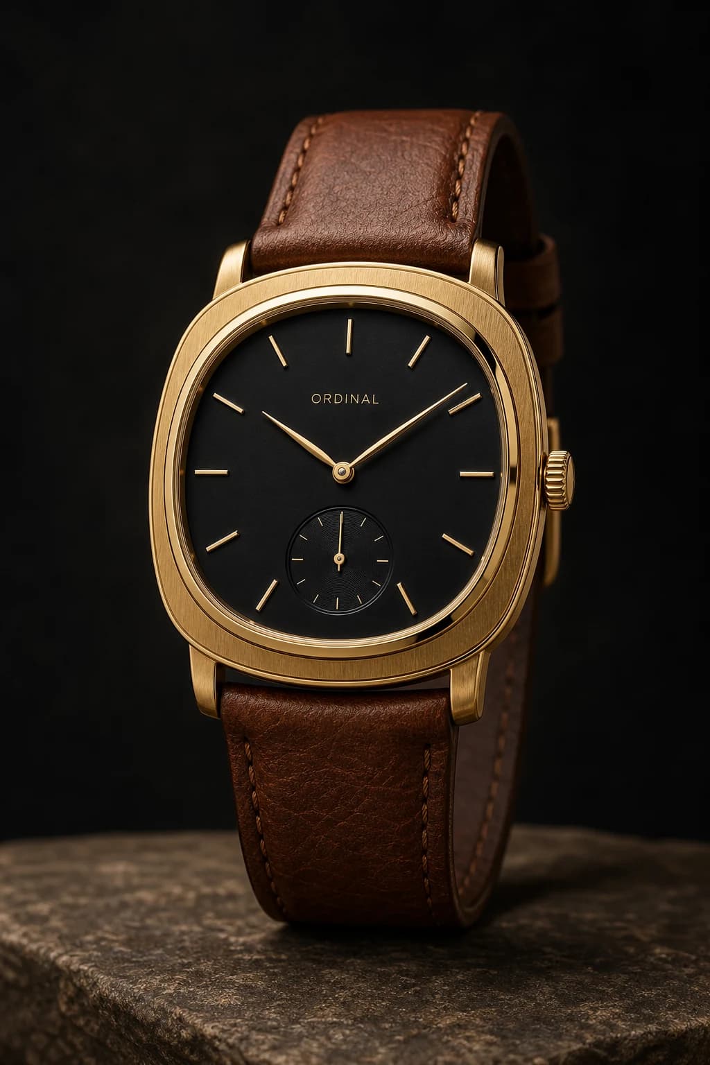 ORDINAL Meridian O-101 bronze mechanical watch with a black dial